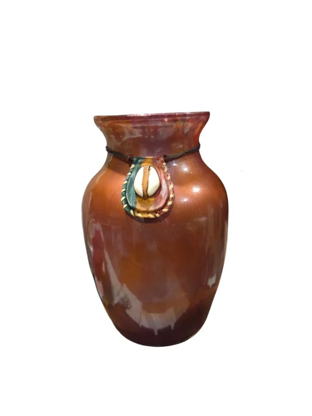 Fluid Art African Cowrie Shell Necklace Vase, Size 7 inches, Handcrafted Vase,